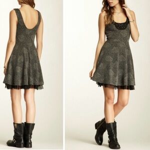 Free People Rock Princess Dress Gray Sleeveless Floral Beaded Tulle Skirt Sz L